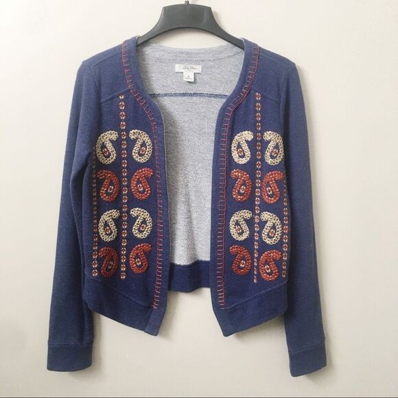 Lucky Bliss Embroidered Open Front Cardigan Blue Size Small - Picture 1 of 8